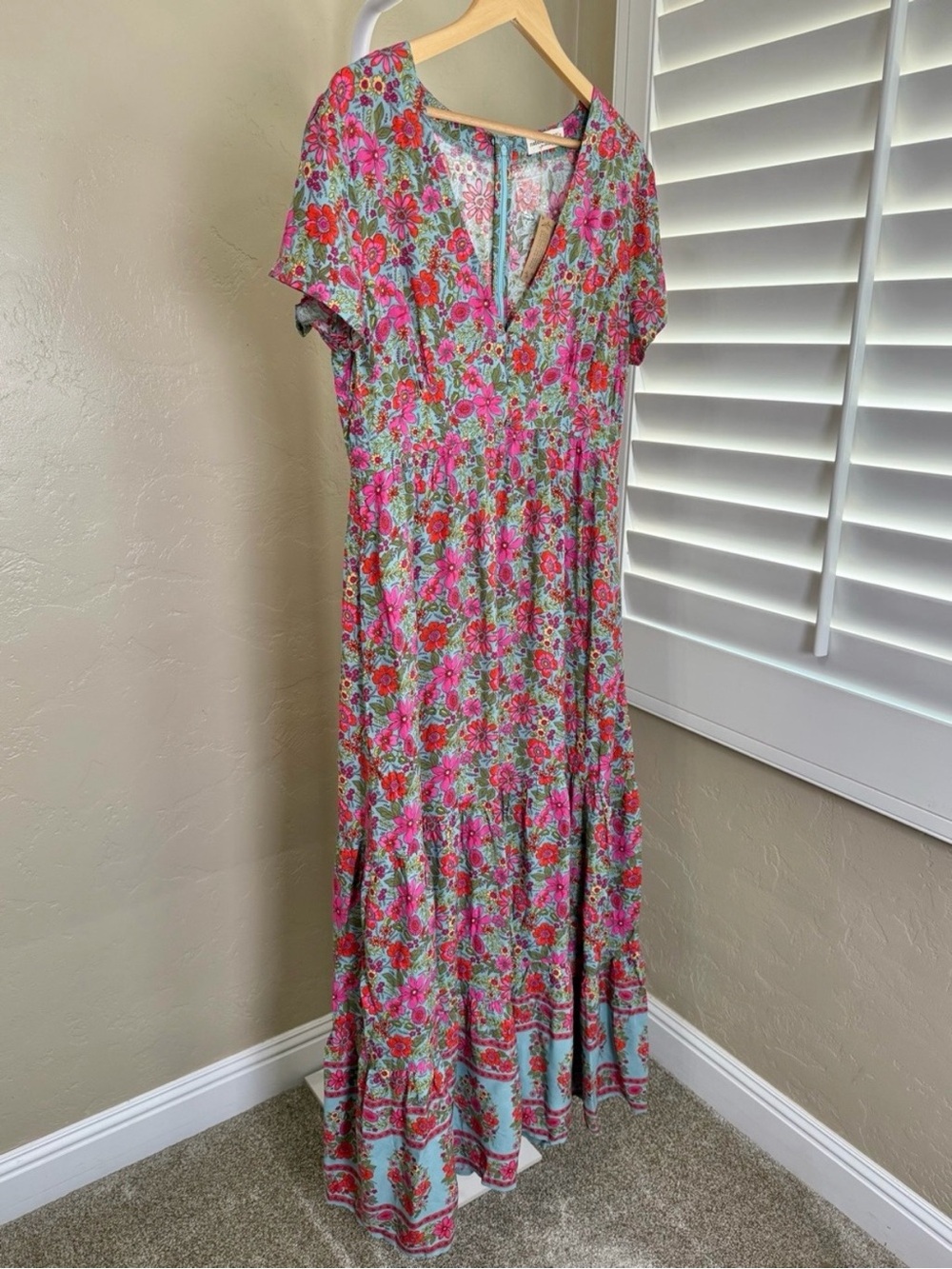 NATURAL LIFE Evangeline Floral Maxi Dress Large NWT Pink Aqua Blue - Picture 6 of 10